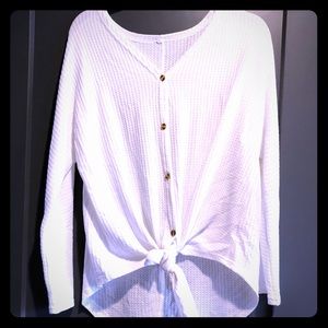 White button tie waffle weave shirt!